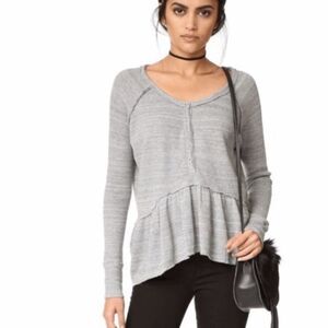 We The Free Coastline Peplum Long Sleeve Top Gray Size Medium
